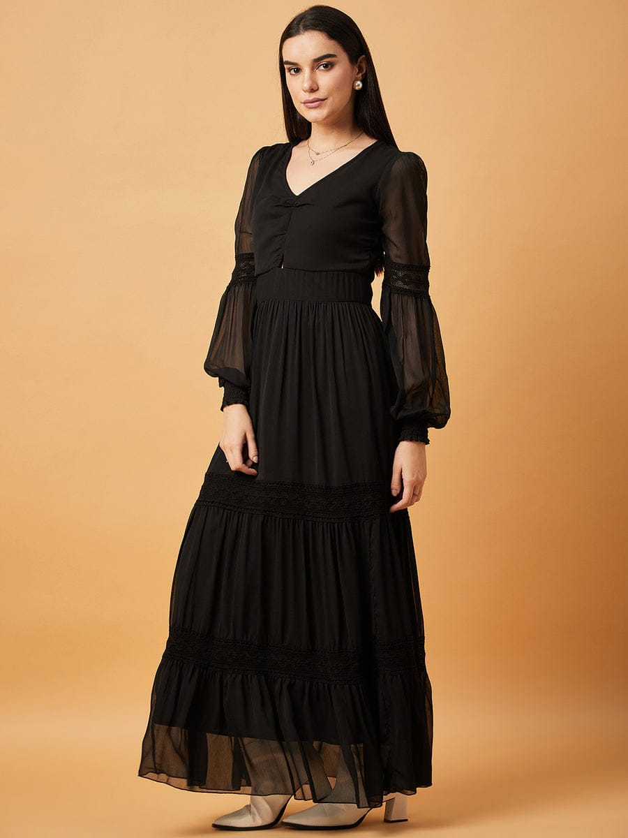 WOMEN CHIFFON MAXI DRESS WITH LACE Dress
