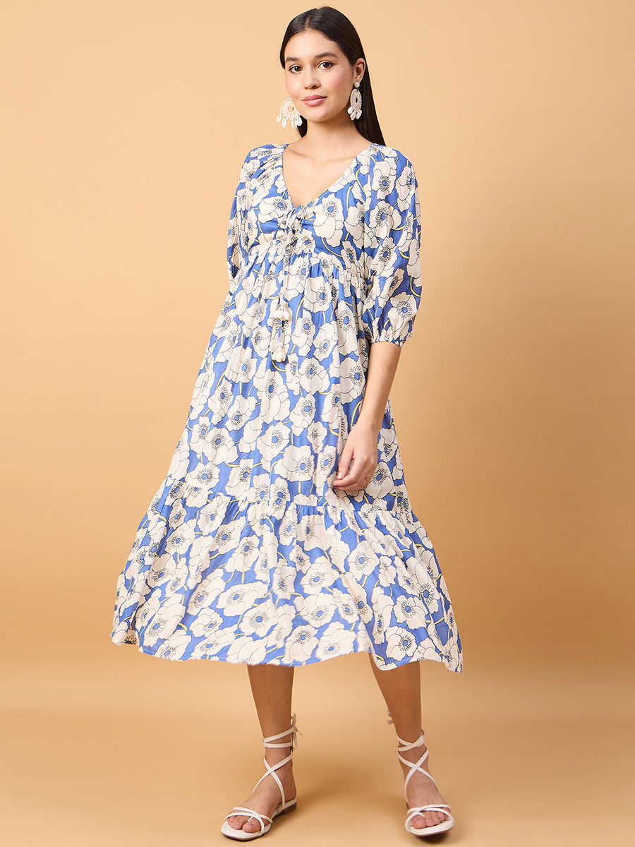 COTTON A LINE FLORAL PRINT DRESS