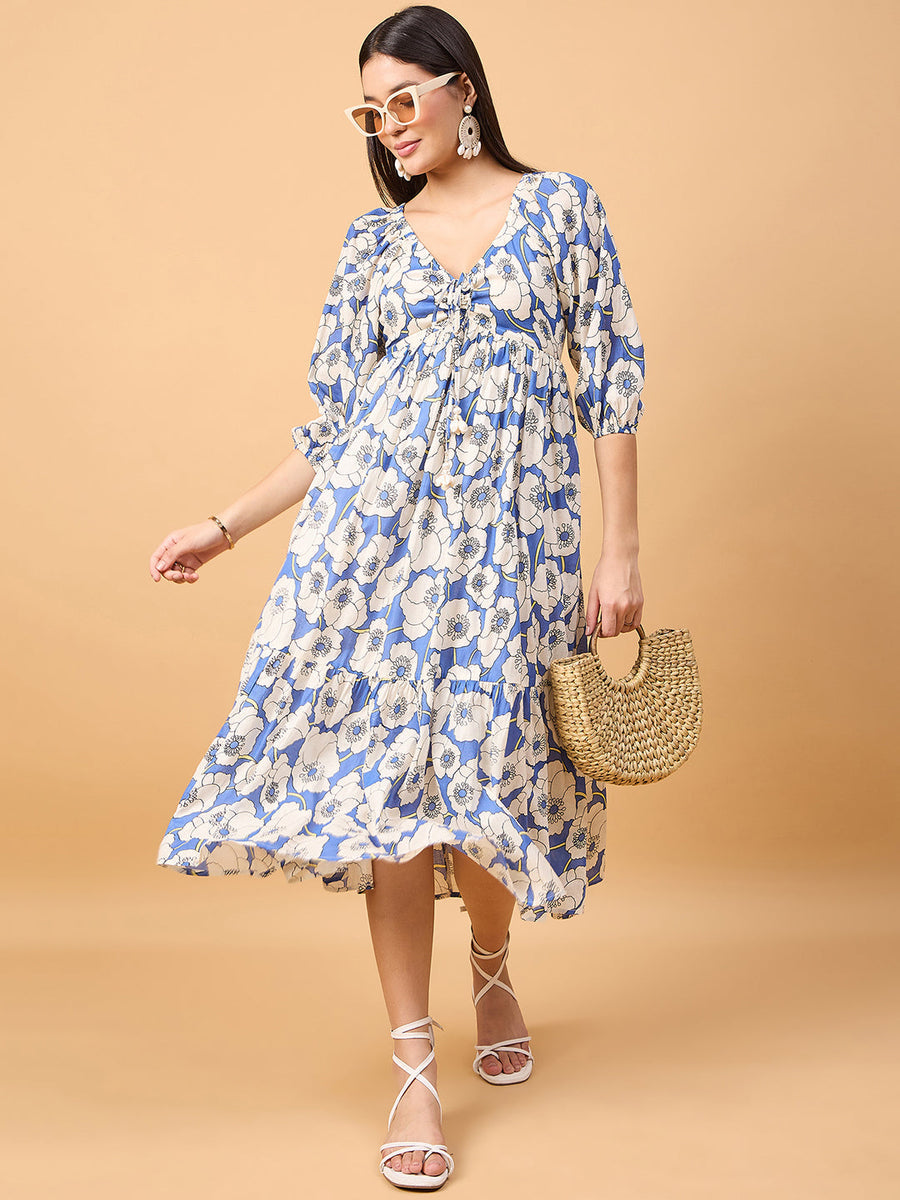 COTTON A LINE FLORAL PRINT DRESS