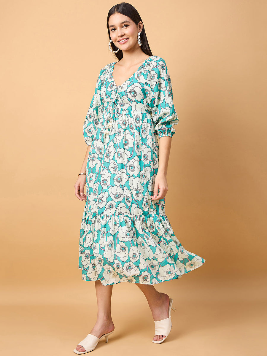 COTTON A LINE FLORAL PRINT DRESS