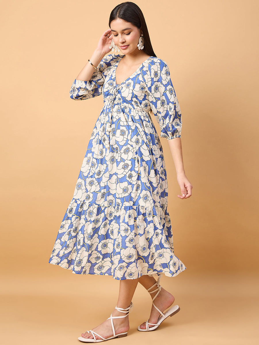 COTTON A LINE FLORAL PRINT DRESS