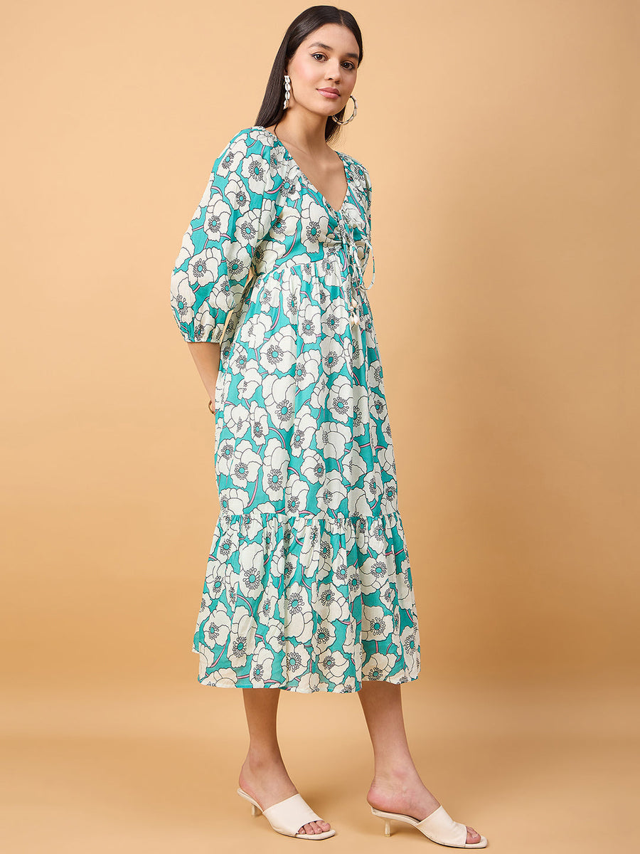 COTTON A LINE FLORAL PRINT DRESS