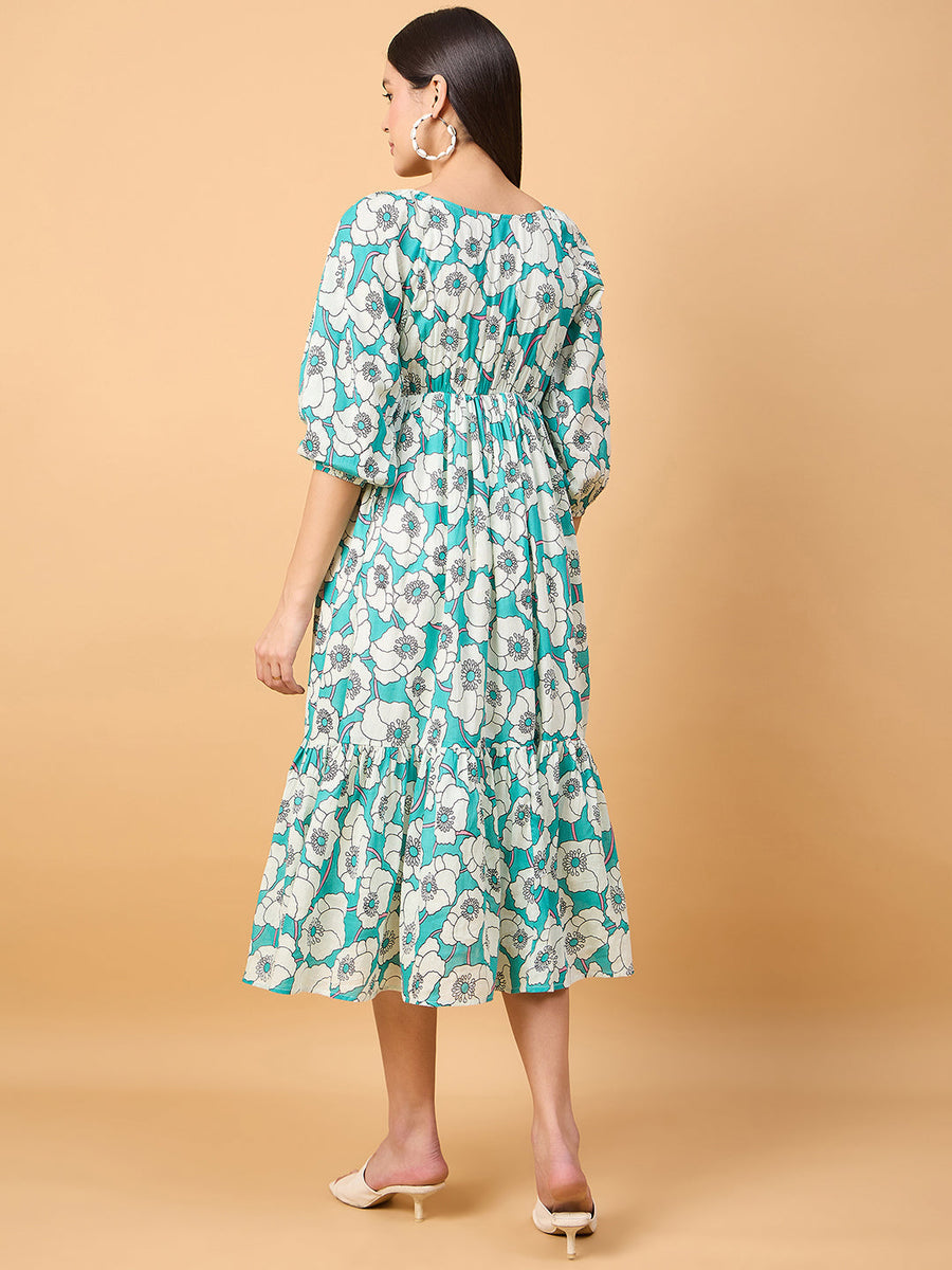 COTTON A LINE FLORAL PRINT DRESS