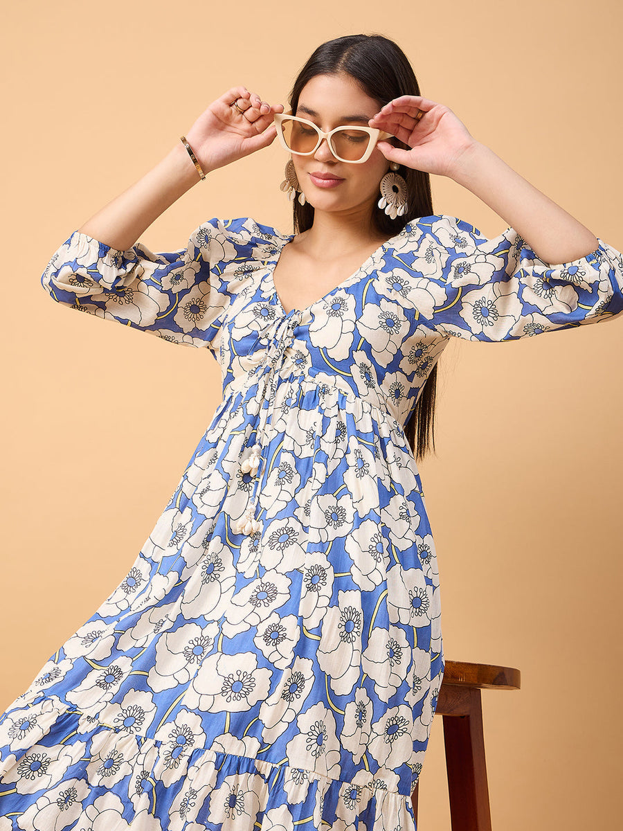 COTTON A LINE FLORAL PRINT DRESS