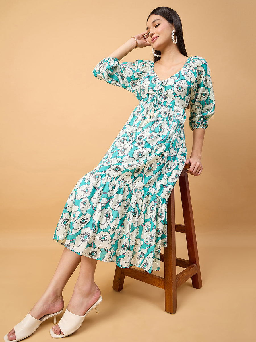 COTTON A LINE FLORAL PRINT DRESS